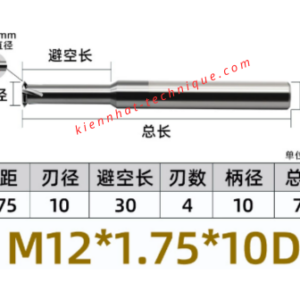 Dao phay ren  M12X1.75 (10*30*75*10) (1 răng )