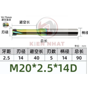 Dao phay ren nhôm M20X2.5 (14*40*90*14) (3 răng )