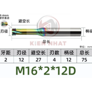 Dao phay ren nhôm M16X2 (12*45*75*12) (3 răng )