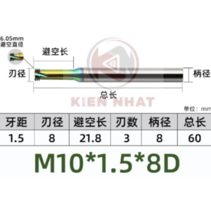 Dao phay ren nhôm M10X1.5 (8*25*60*8) (3 răng )