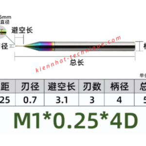 Dao phay ren nhôm M1X0.25 (0.7*3.1*50*4) (1 răng )