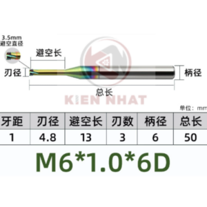 Dao phay ren nhôm M6X1 (4.8*15*50*6) (3 răng )