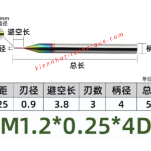 Dao phay ren nhôm M1.2X0.25 (0.9*3.8*50*4) (1 răng )