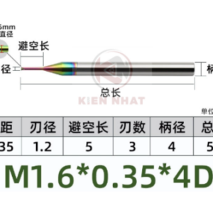 Dao phay ren nhôm M1.6X0.35 (1.2*5*50*4) (1 răng )