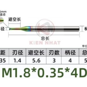 Dao phay ren nhôm M1.8x0.35 (1.4*5.6*50*4) (1 răng )