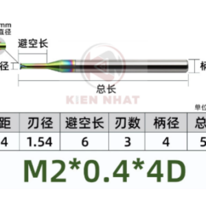 Dao phay ren nhôm M2x0.4 (1.55*6*50*4) (1 răng )