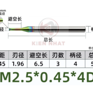 Dao phay ren nhôm M2.5X0.45 (2*7.5*50*4) (1 răng )