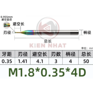 Dao phay ren nhôm M1.8X0.35 (1.4*5.6*50*4) (3 răng )