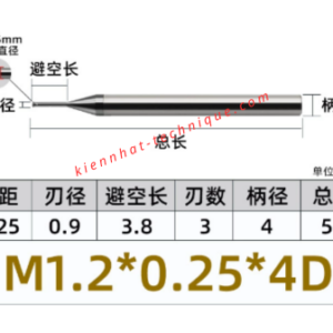 Dao phay ren M1.2*0.25 (0.9*3.8*50*4) (1 răng)
