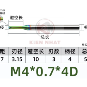 Dao phay ren nhôm  M4X0.7 (3.15*12*50*4) (1 răng )