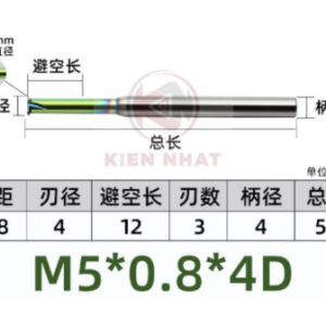 Dao phay ren nhôm M5X0.8 (3.9*15*50*6) (1 răng )