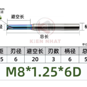 Dao phay ren nhôm M8X1.25 (5.9*24*50*6) (1 răng )