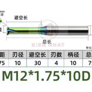 Dao phay ren nhôm M12X1.75 (9.9*30*75*10) (1 răng )