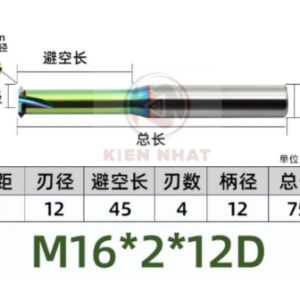 Dao phay ren nhôm M16X2 (12*45*75*12) (1 răng )
