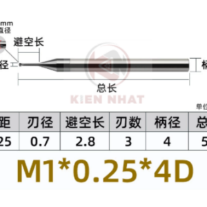 Dao phay ren M1X0.25 (0.7*3.1*50*4) (3 răng )