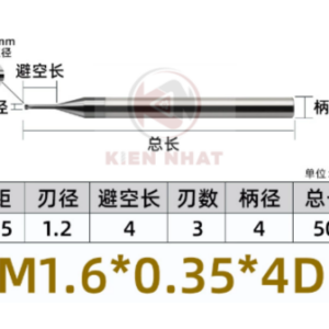 Dao phay ren M1.6X0.35 (1.2*4*50*4) (3 răng )