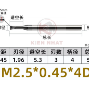 Dao phay ren M2.5x0.45 (1.96*5.3*50*4) (3 răng )