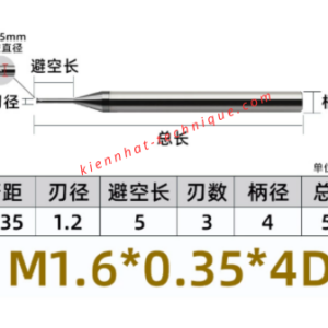 Dao phay ren M1.6x0.35 (1.2*5*3*50*4) (1 răng)