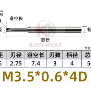 Dao phay ren M3.5X0.6 (2.75*7.4*50*4) (3 răng )