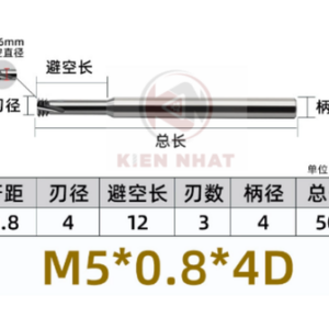 Dao phay ren M5X0.8 (3.9*15*50*6) (3 răng )