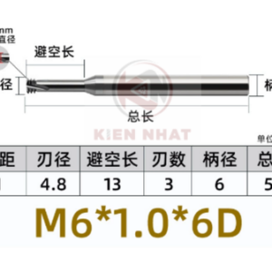 Dao phay ren M6X1.0 (4.8*18*50*6) (3 răng )