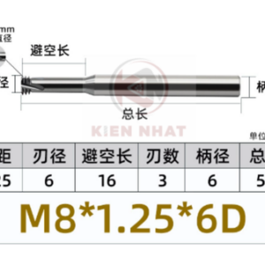 Dao phay ren M8X1.25 (5.9*24*50*6) (3 răng )