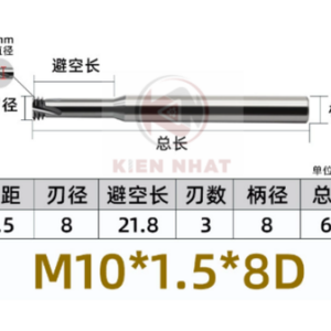 Dao phay ren M10X1.5 (7.9*28*60*8) (3 răng )