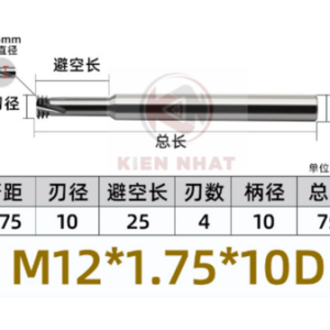 Dao phay ren M12X1.75 (9.9*30*75*10) (3 răng )