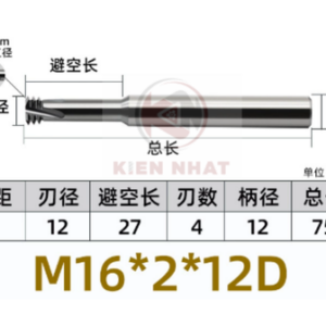 Dao phay ren M16X2 (12*45*75*12) (3 răng )