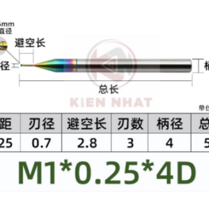 Dao phay ren nhôm M1X0.25 (0.7*3.1*50*4) (3 răng )