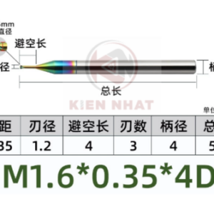 Dao phay ren nhôm M1.6X0.35 (1.2*4*50*4) (3 răng )