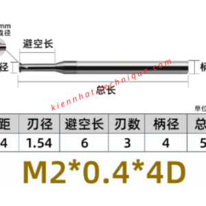 Dao phay ren M2x0.4 (1.55*6*50*4) (1 răng)