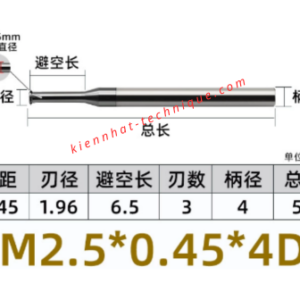 Dao phay ren M2x0.45 (2*7.5*50*4) (1 răng)
